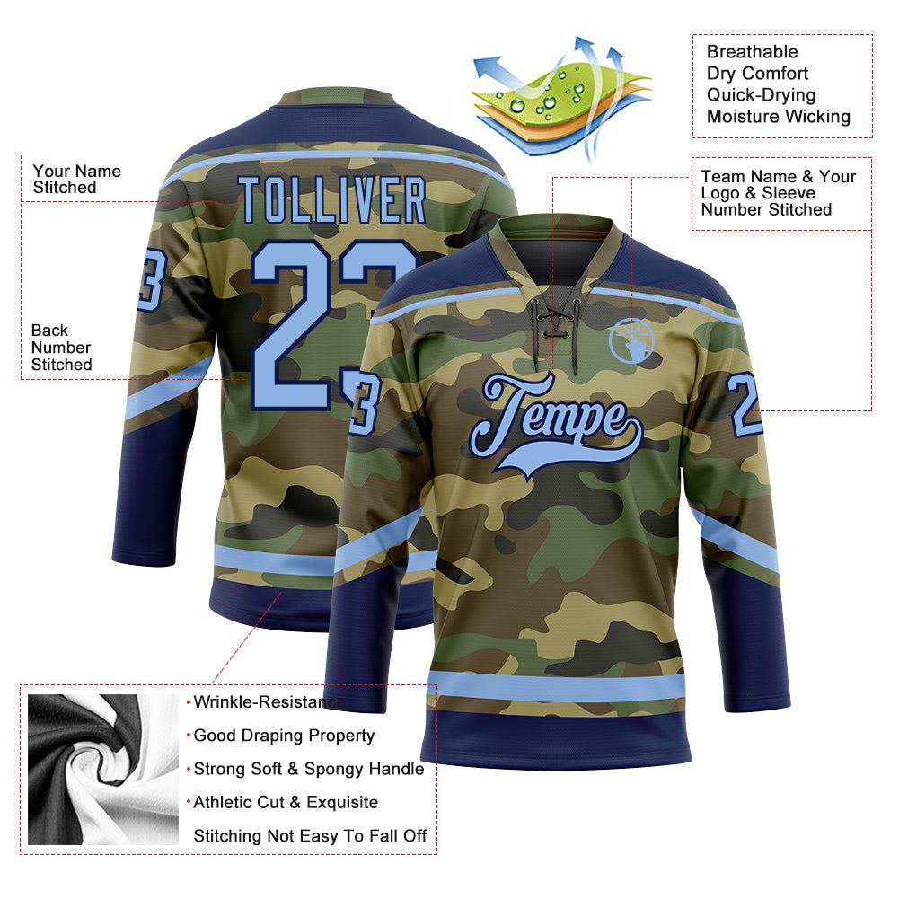 Custom Camo Light Blue-Navy Salute To Service Hockey Lace Neck Jersey - Sky-Custom
