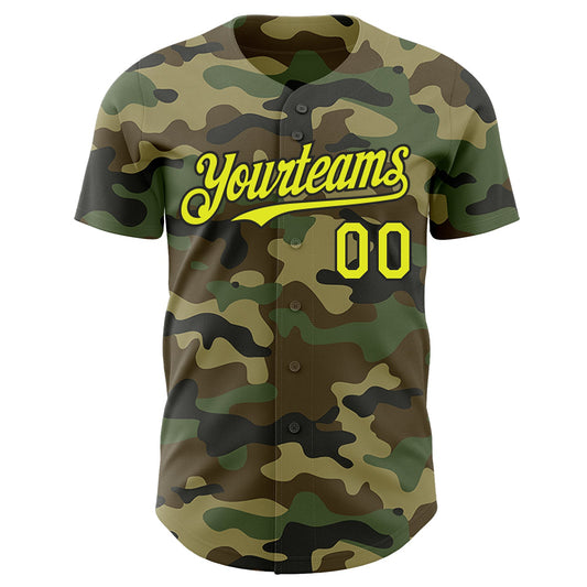 Custom Camo Neon Yellow-Black Authentic Salute To Service Baseball Jersey - Sky-Custom