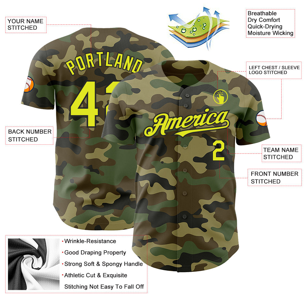 Custom Camo Neon Yellow-Black Authentic Salute To Service Baseball Jersey - Sky-Custom