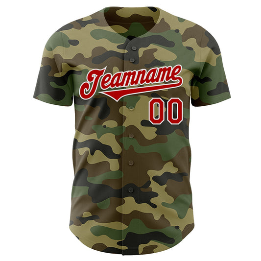 Custom Camo Red-White Authentic Salute To Service Baseball Jersey - Sky-Custom