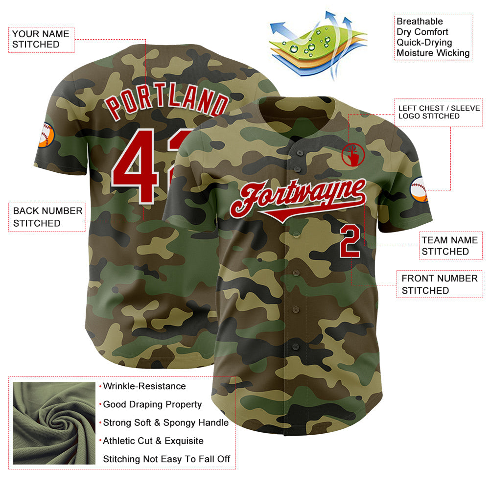 Custom Camo Red-White Authentic Salute To Service Baseball Jersey - Sky-Custom