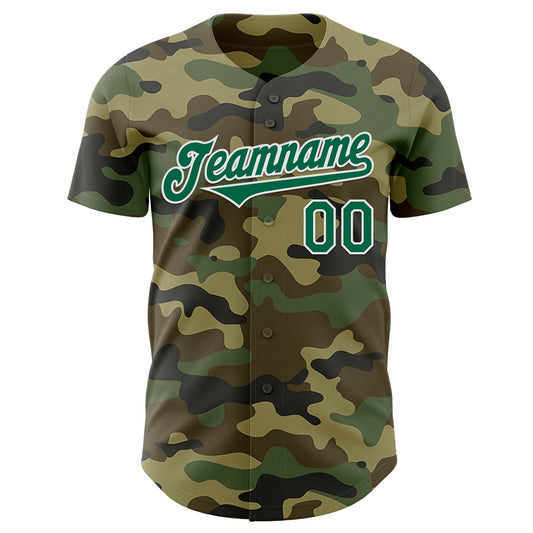 Custom Camo Kelly Green-White Authentic Salute To Service Baseball Jersey - Sky-Custom