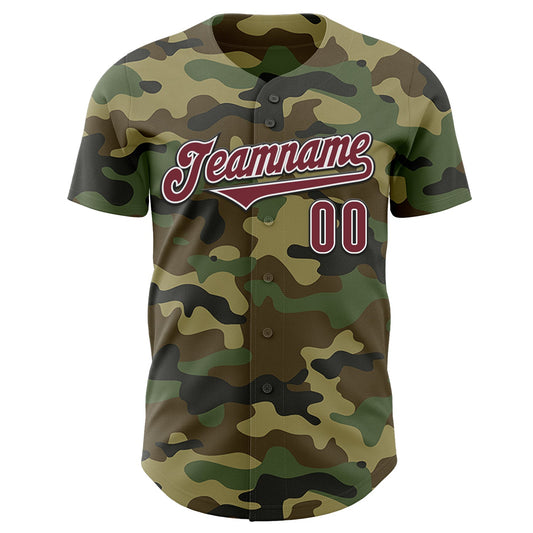 Custom Camo Burgundy-Black Authentic Salute To Service Baseball Jersey - Sky-Custom