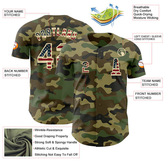 Custom Camo Vintage USA Flag-Cream Authentic Salute To Service Baseball Jersey - Sky-Custom