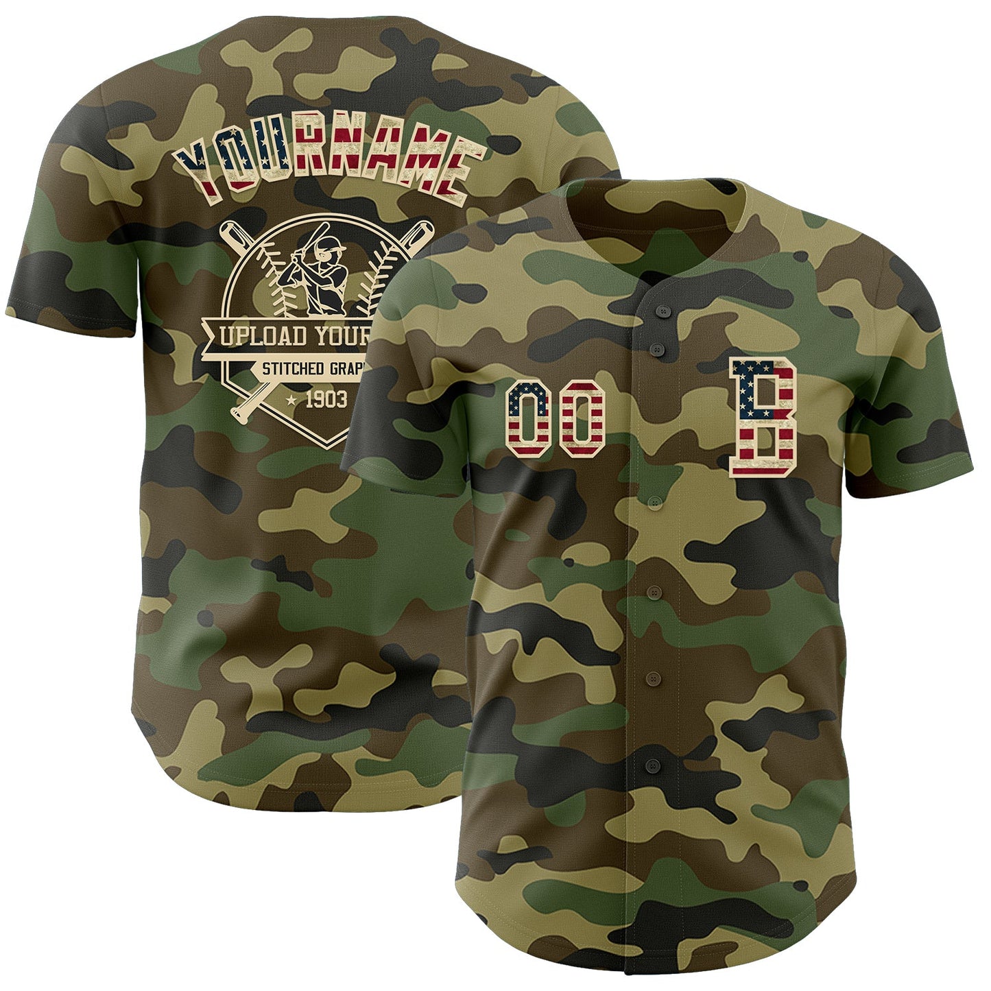 Custom Camo Vintage USA Flag-Cream Authentic Salute To Service Baseball Jersey - Sky-Custom