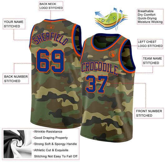Custom Camo Royal-Orange Authentic Salute To Service Basketball Jersey - Sky-Custom