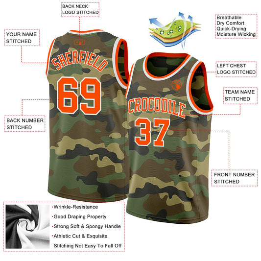 Custom Camo Orange-White Authentic Salute To Service Basketball Jersey - Sky-Custom
