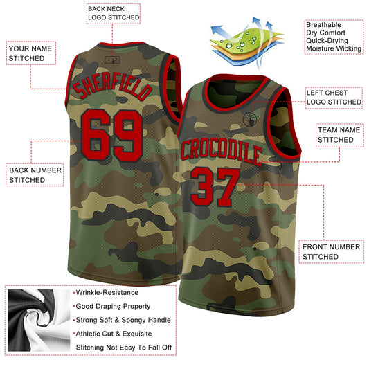 Custom Camo Red-Black Authentic Salute To Service Basketball Jersey - Sky-Custom