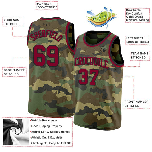 Custom Camo Maroon-Black Authentic Salute To Service Basketball Jersey - Sky-Custom