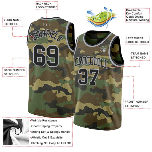 Custom Camo Black-Gray Authentic Salute To Service Basketball Jersey - Sky-Custom