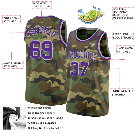 Custom Camo Purple-Gray Authentic Salute To Service Basketball Jersey - Sky-Custom