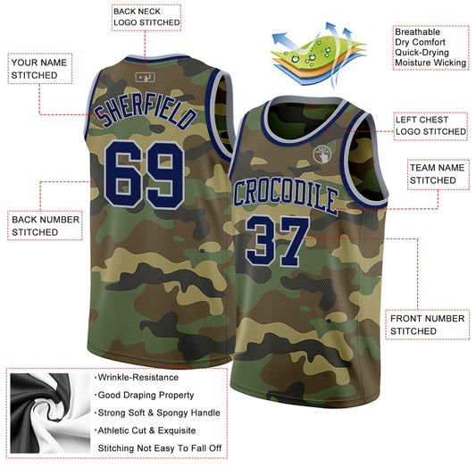Custom Camo Navy-Gray Authentic Salute To Service Basketball Jersey - Sky-Custom
