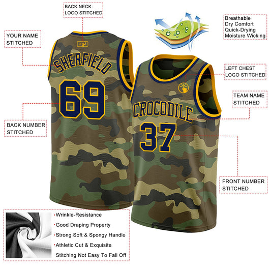 Custom Camo Navy-Gold Authentic Salute To Service Basketball Jersey - Sky-Custom