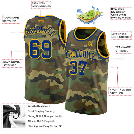 Custom Camo Royal-Gold Authentic Salute To Service Basketball Jersey - Sky-Custom