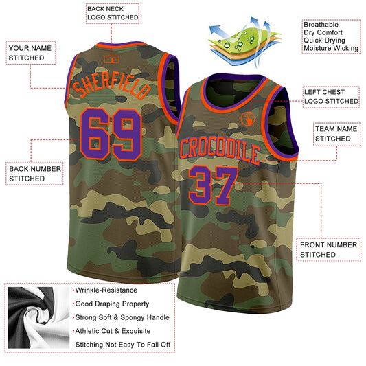 Custom Camo Purple-Orange Authentic Salute To Service Basketball Jersey - Sky-Custom