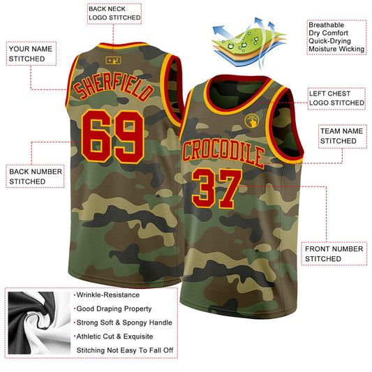 Custom Camo Red-Gold Authentic Salute To Service Basketball Jersey - Sky-Custom