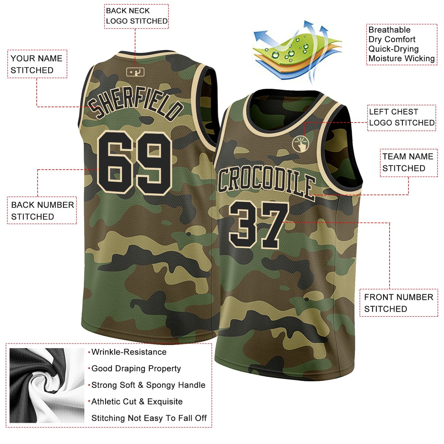 Custom Camo Black-Cream Authentic Salute To Service Basketball Jersey - Sky-Custom