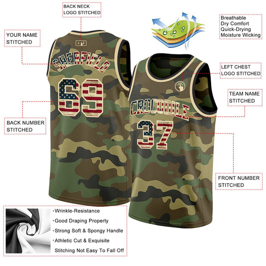 Custom Camo Vintage USA Flag Cream-Black Authentic Salute To Service Basketball Jersey - Sky-Custom