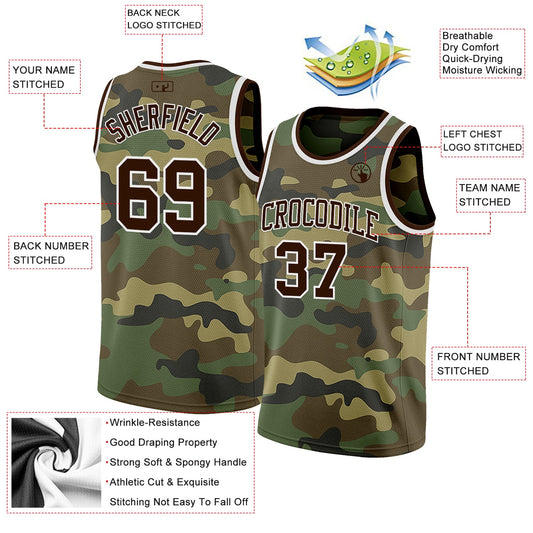 Custom Camo Brown-White Authentic Salute To Service Basketball Jersey - Sky-Custom