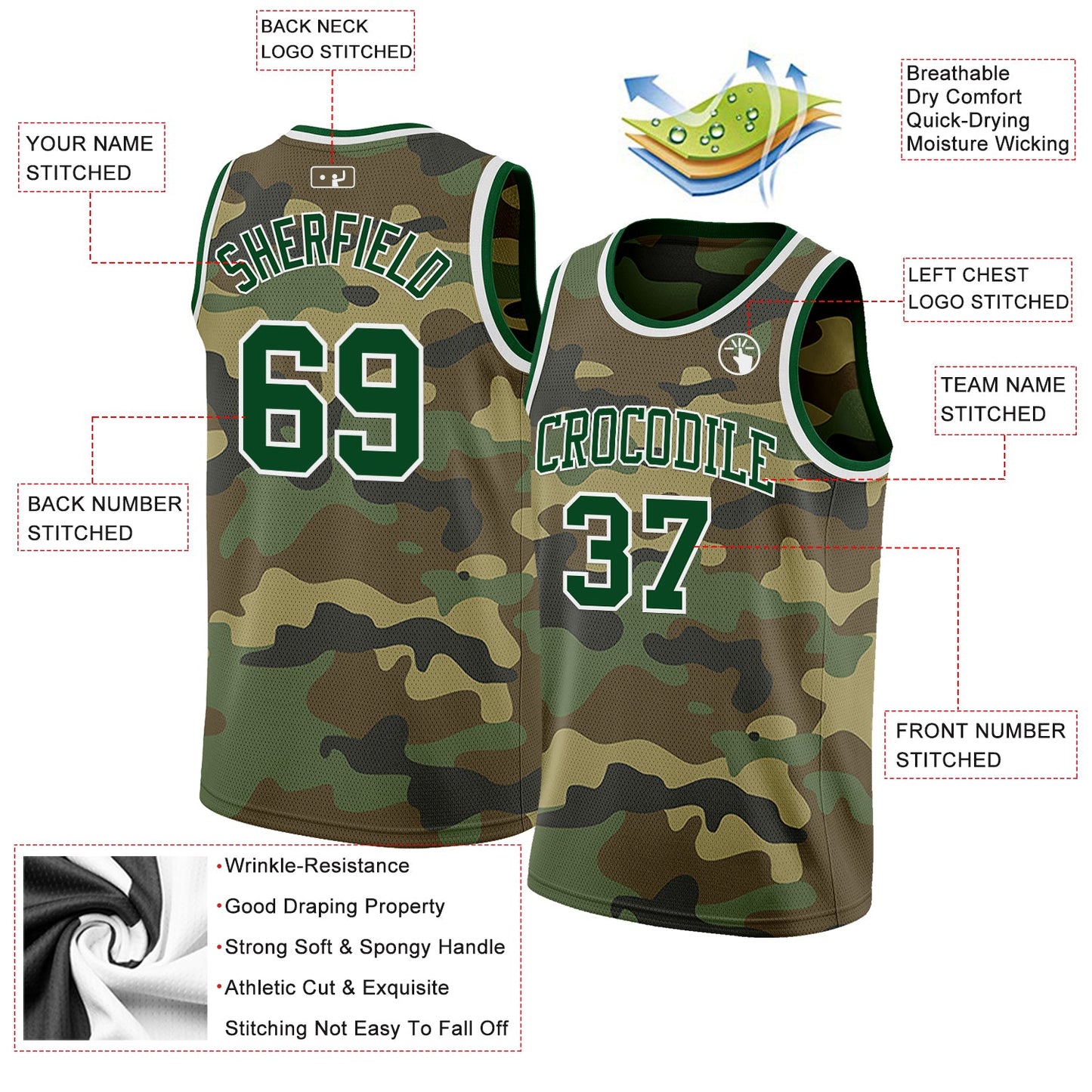 Custom Camo Green-White Authentic Salute To Service Basketball Jersey - Sky-Custom