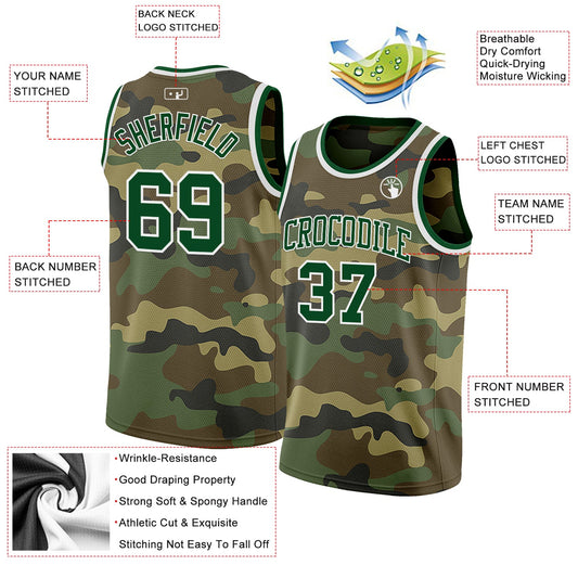 Custom Camo Green-White Authentic Salute To Service Basketball Jersey - Sky-Custom