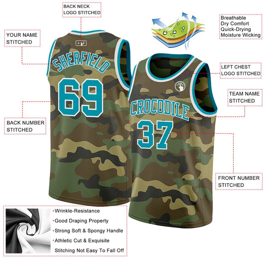 Custom Camo Teal-White Authentic Salute To Service Basketball Jersey - Sky-Custom