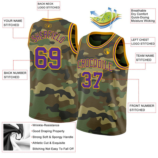Custom Camo Purple-Gold Authentic Salute To Service Basketball Jersey - Sky-Custom