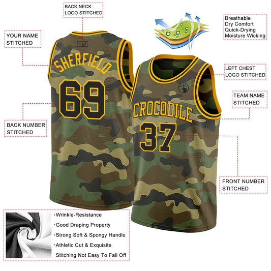 Custom Camo Black-Gold Authentic Salute To Service Basketball Jersey - Sky-Custom