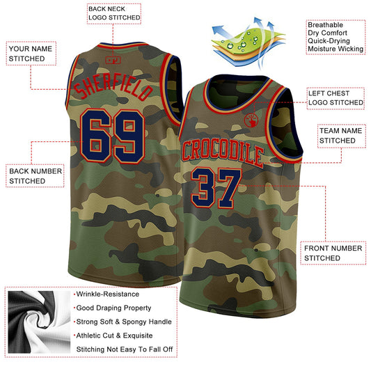 Custom Camo Navy Old Gold-Red Authentic Salute To Service Basketball Jersey - Sky-Custom