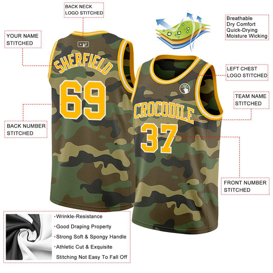 Custom Camo Gold-White Authentic Salute To Service Basketball Jersey - Sky-Custom