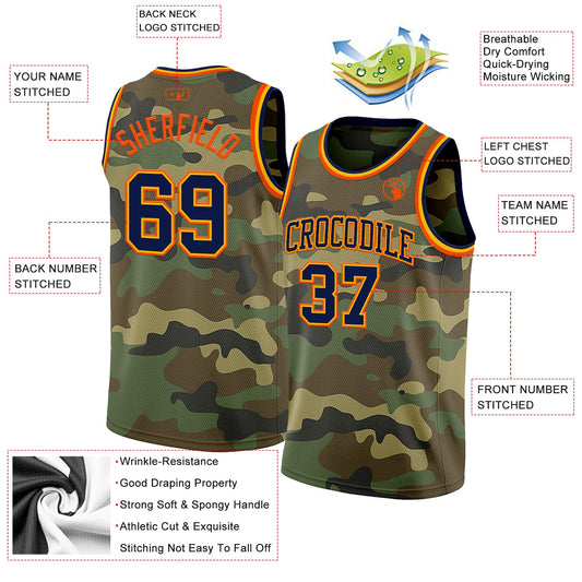 Custom Camo Navy Gold-Orange Authentic Salute To Service Basketball Jersey - Sky-Custom