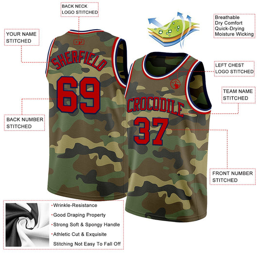 Custom Camo Red Navy-White Authentic Salute To Service Basketball Jersey - Sky-Custom
