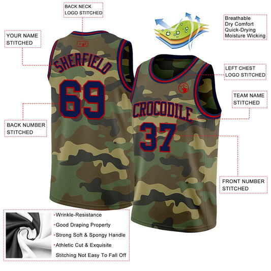 Custom Camo Navy-Red Authentic Salute To Service Basketball Jersey - Sky-Custom