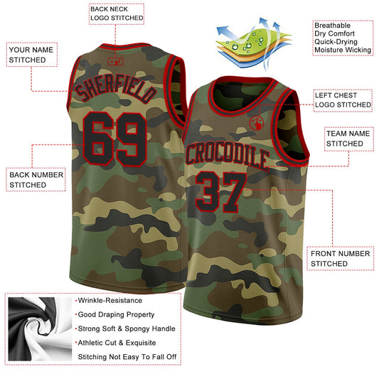 Custom Camo Black-Red Authentic Salute To Service Basketball Jersey - Sky-Custom