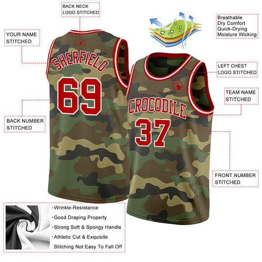 Custom Camo Red-White Authentic Salute To Service Basketball Jersey - Sky-Custom