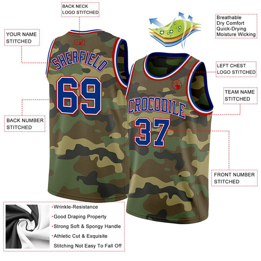 Custom Camo Royal White-Red Authentic Salute To Service Basketball Jersey - Sky-Custom