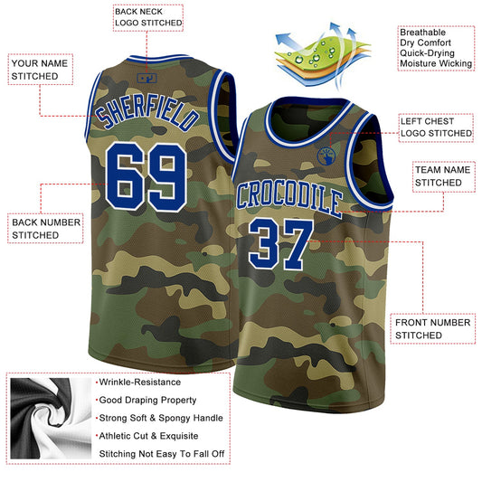 Custom Camo Royal-White Authentic Salute To Service Basketball Jersey - Sky-Custom