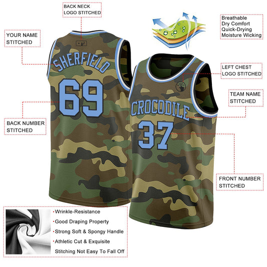 Custom Camo Light Blue Black-White Authentic Salute To Service Basketball Jersey - Sky-Custom