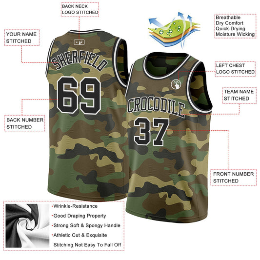 Custom Camo Black-White Authentic Salute To Service Basketball Jersey - Sky-Custom