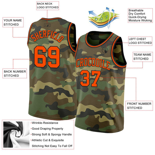 Custom Camo Orange-Black Authentic Salute To Service Basketball Jersey - Sky-Custom