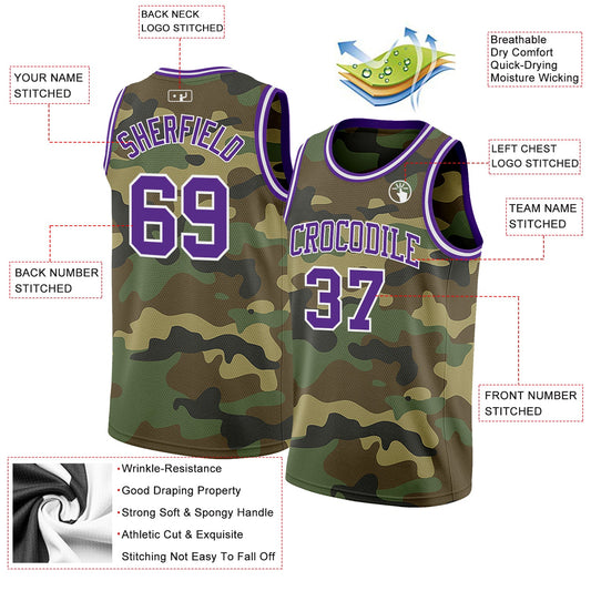 Custom Camo Purple-White Authentic Salute To Service Basketball Jersey - Sky-Custom