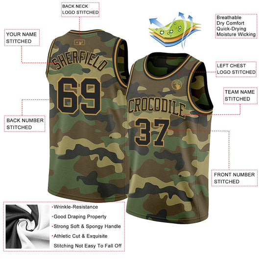 Custom Camo Black-Old Gold Authentic Salute To Service Basketball Jersey - Sky-Custom