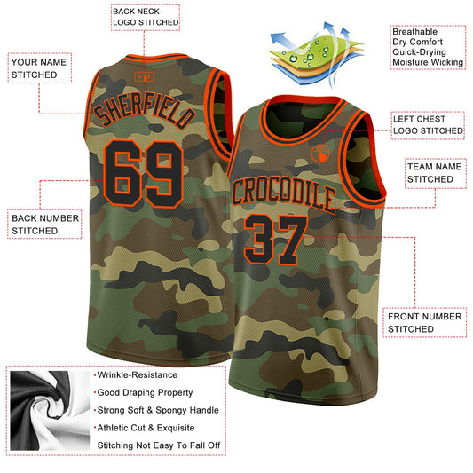 Custom Camo Black-Orange Authentic Salute To Service Basketball Jersey - Sky-Custom