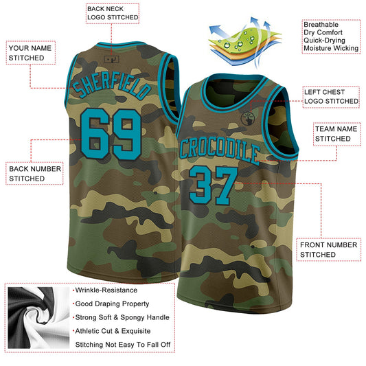 Custom Camo Teal-Black Authentic Salute To Service Basketball Jersey - Sky-Custom