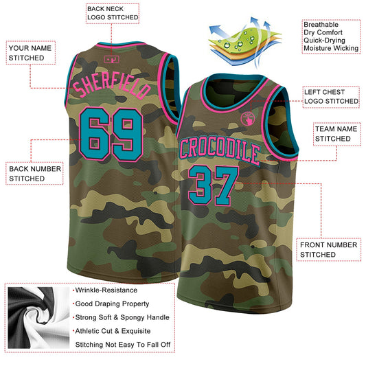 Custom Camo Teal Black-Pink Authentic Salute To Service Basketball Jersey - Sky-Custom