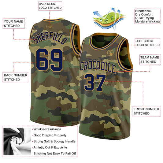 Custom Camo Navy-Old Gold Authentic Salute To Service Basketball Jersey - Sky-Custom