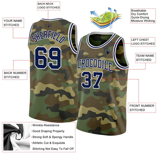 Custom Camo Navy-White Authentic Salute To Service Basketball Jersey - Sky-Custom