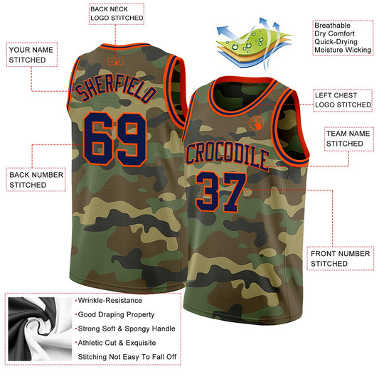 Custom Camo Navy-Orange Authentic Salute To Service Basketball Jersey - Sky-Custom