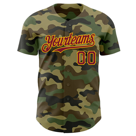 Custom Camo Crimson-Gold Authentic Salute To Service Baseball Jersey - Sky-Custom