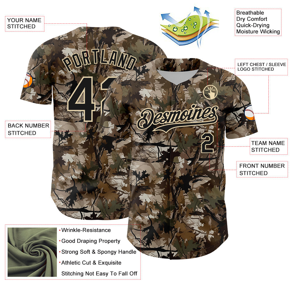Custom Camo Black-Cream 3D Woodland Camo Authentic Salute To Service Baseball Jersey - Sky-Custom